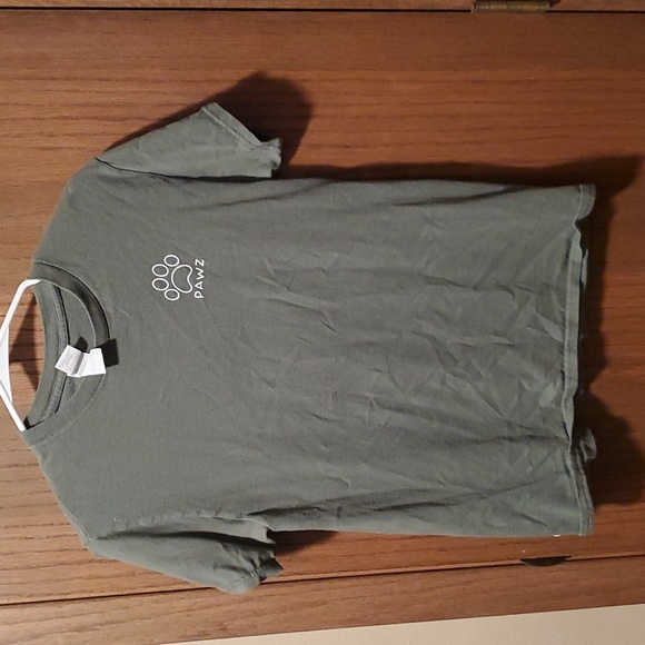 Size S Olive Green with White Camping Design Paw Print PAWZ Shirt - Picture 2 of 2